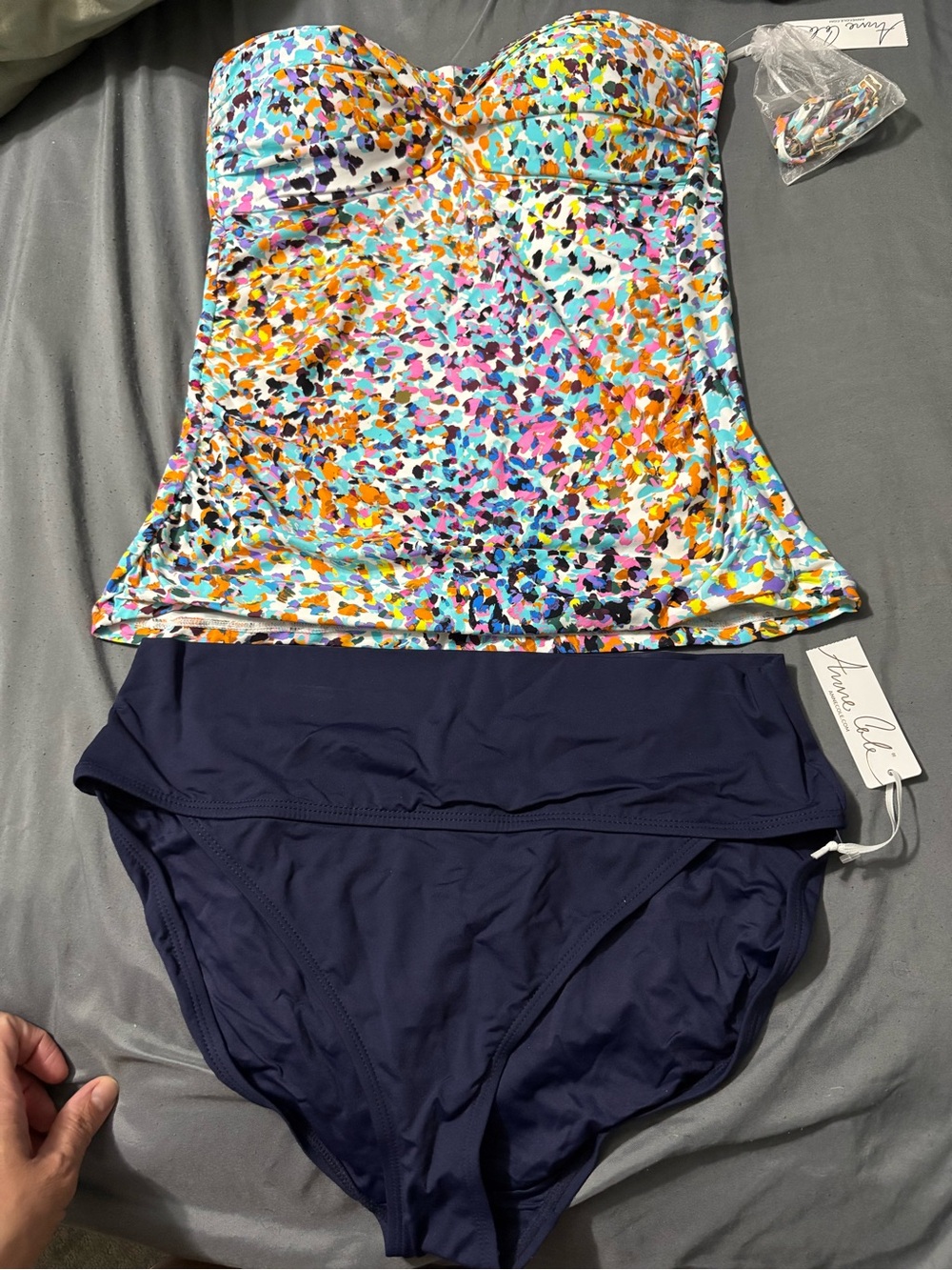 Woman’s Anne Cole Multicolor Printed Tankini One-Piece with Navy Bottoms